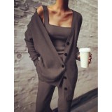 Women Knitting Vest + Pant Jacket Three-Piece