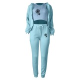 Women Plus Velvet Letter Printed Hoodies and Pant Sports Casual Three-Piece Set