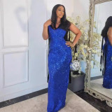 Women Sexy Lace-Up V-neck Sequin Dress