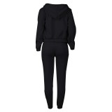 Women Plus Velvet Letter Printed Hoodies and Pant Sports Casual Three-Piece Set