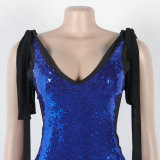 Women Sexy Lace-Up V-neck Sequin Dress