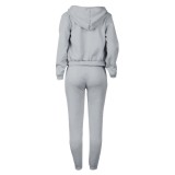 Women Plus Velvet Letter Printed Hoodies and Pant Sports Casual Three-Piece Set