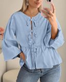 Women Fall Casual Lace-Up Top Lace-Up Shirt