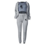 Women Plus Velvet Letter Printed Hoodies and Pant Sports Casual Three-Piece Set