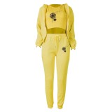 Women Plus Velvet Letter Printed Hoodies and Pant Sports Casual Three-Piece Set