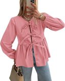 Women Fall Casual Lace-Up Top Lace-Up Shirt