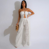 Women Sexy Lace-up Top and Wide-leg Pants Two Piece Set