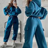 Autumn and Winter Women Sports Casual Hoodies and Pant Two Piece Set