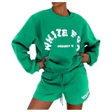 Women trendy Letter English print Top and Shorts Two Piece Set