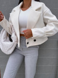 Women Turndown Collar Solid Crop Jacket