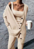 Women Knitting Vest + Pant Jacket Three-Piece