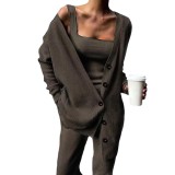 Women Knitting Vest + Pant Jacket Three-Piece