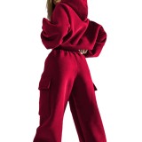 Autumn and Winter Women Sports Casual Hoodies and Pant Two Piece Set