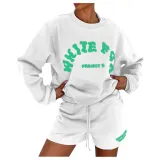 Women trendy Letter English print Top and Shorts Two Piece Set