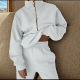 Autumn and winter Women fleece sports Casual zipper Two Piece Set