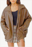 Plus Size Women Autumn PU-Leather Coat