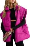 Women Solid Zipper Pocket Stand Collar Padding Vest