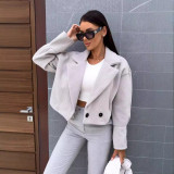 Women Turndown Collar Solid Crop Jacket