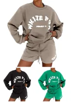 Women trendy Letter English print Top and Shorts Two Piece Set
