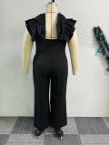 Plus Size Women Sexy Suspender Lace Elastic Wide-leg Jumpsuit