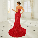 Women sexy sequins off shoulder Formal Party Maxi evening dress