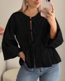 Women Fall Casual Lace-Up Top Lace-Up Shirt