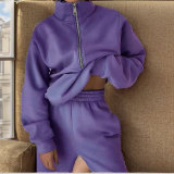 Autumn and winter Women fleece sports Casual zipper Two Piece Set