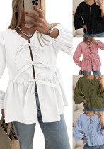 Women Fall Casual Lace-Up Top Lace-Up Shirt