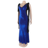Women Sexy Lace-Up V-neck Sequin Dress