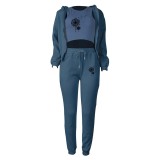 Women Plus Velvet Letter Printed Hoodies and Pant Sports Casual Three-Piece Set