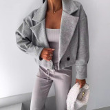 Women Turndown Collar Solid Crop Jacket