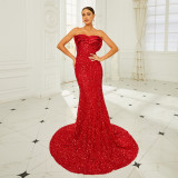 Women sexy sequins off shoulder Formal Party Maxi evening dress