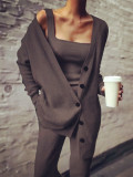 Women Knitting Vest + Pant Jacket Three-Piece