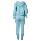 Women Plus Velvet Letter Printed Hoodies and Pant Sports Casual Three-Piece Set