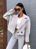 Women Turndown Collar Solid Crop Jacket