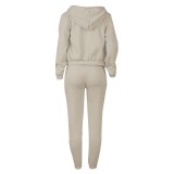 Women Plus Velvet Letter Printed Hoodies and Pant Sports Casual Three-Piece Set