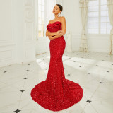 Women sexy sequins off shoulder Formal Party Maxi evening dress