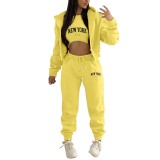 Women Plus Velvet Letter Printed Hoodies and Pant Sports Casual Three-Piece Set