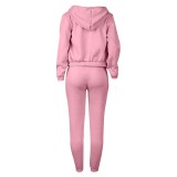 Women Plus Velvet Letter Printed Hoodies and Pant Sports Casual Three-Piece Set