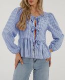 Women Fall Casual Lace-Up Top Lace-Up Shirt