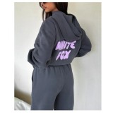 Women sports print long sleeve Hoodies and pant Two Piece Set