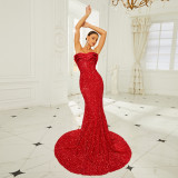 Women sexy sequins off shoulder Formal Party Maxi evening dress