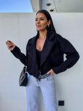 Women Turndown Collar Solid Crop Jacket