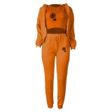 Women Plus Velvet Letter Printed Hoodies and Pant Sports Casual Three-Piece Set