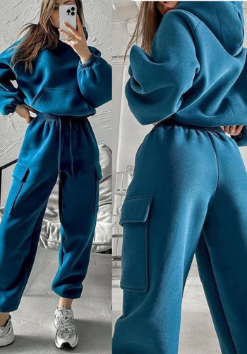 Autumn and Winter Women Sports Casual Hoodies and Pant Two Piece Set