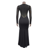 Women Beaded Solid long-sleeved dress