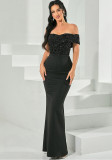 Women Off Shoulder Sexy Sequin Formal Party Fishtail Maxi Evening Dress