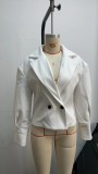 Women Turndown Collar Solid Crop Jacket