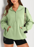 Autumn and winter women's solid color long-sleeved hooded zippered pocket hoodies