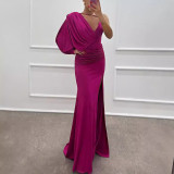 sexy fashion V-neck single sleeve elegant formal party evening dress